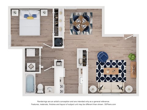 Floor plan for 1 bed, 1 bath, 650 sqft